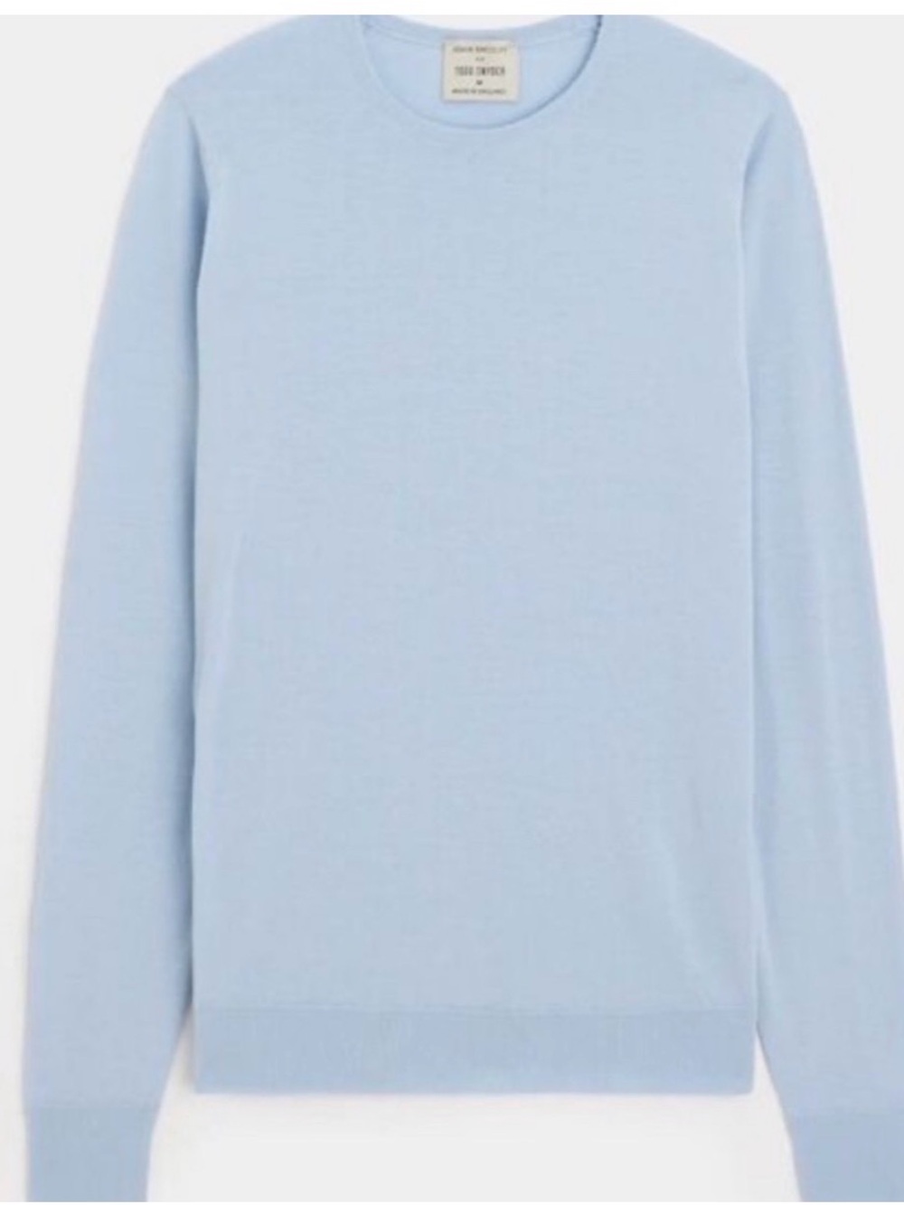 EUC John Smedley for Todd Snyder Light Blue Crewneck Marcus Merino Wool Sweater